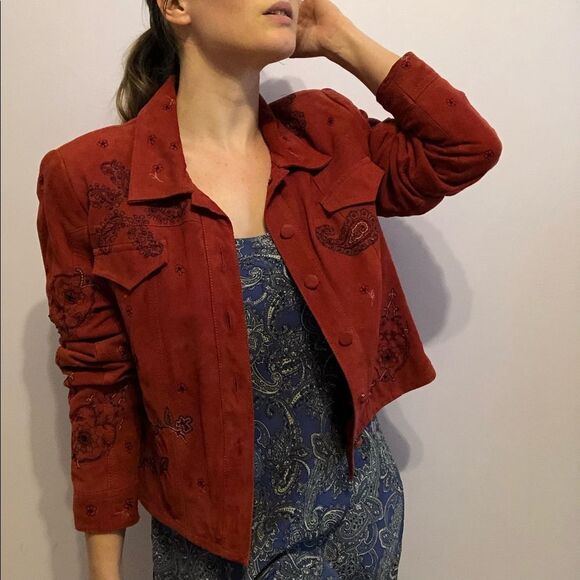 Double D Ranch Rust Suede Paisley Embroidered Western Jacket Size S Cowgirl - Picture 1 of 16